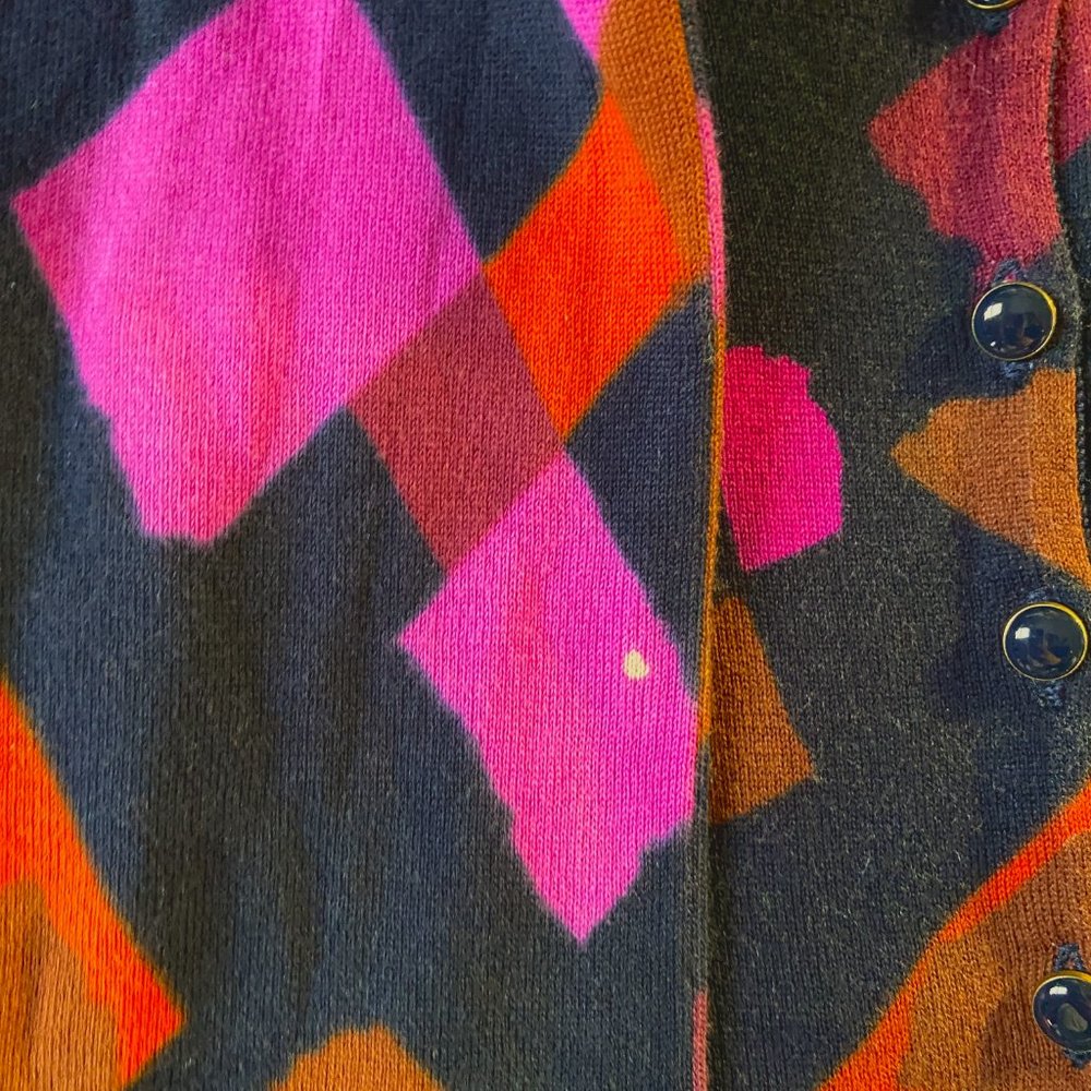 Marc Jacobs Black Cardigan with Pink and Orange Geometric Print - Picture 3 of 4